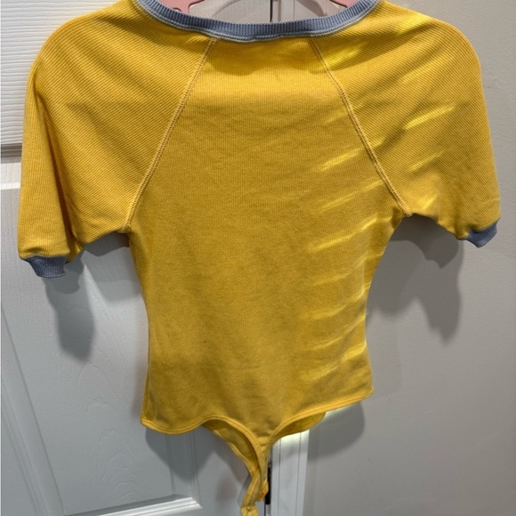 FREE PEOPLE intimately free Lazy Daisy Bodysuit in yellow and gray trim Sz S - Picture 3 of 12
